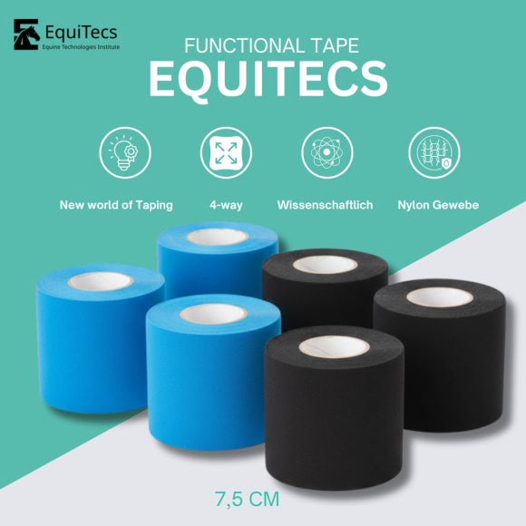 EquiTecs Biomechanisches Tape 4-Way 7,5cmx5m Set (Hellblau,Schwarz)