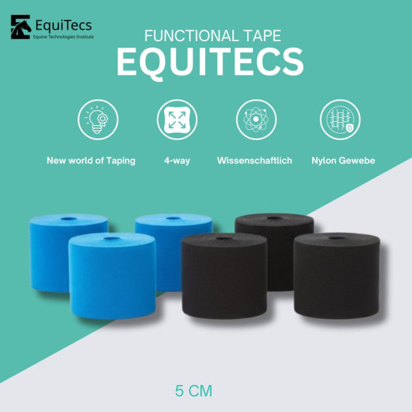 EquiTecs - Biomechanisches Tape 4-Way 5cmx5m Set (Hellblau, Schwarz)