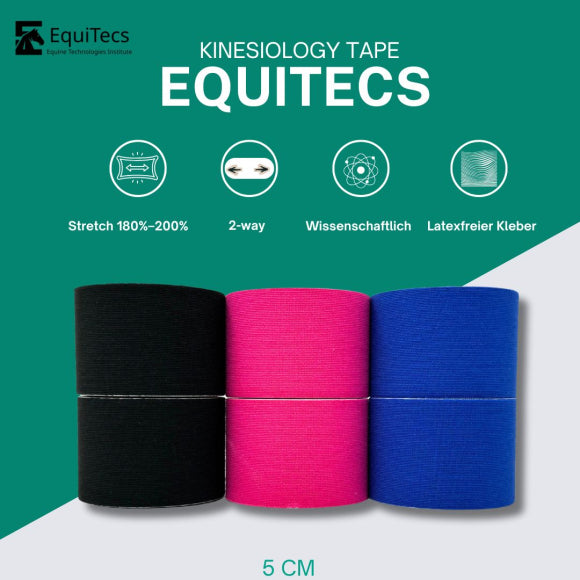 EquiTecs Kinesiology Tape 2-Way 5cmx5m Set (Pink,Royalblau,Schwarz)