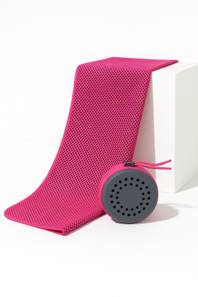 Kühlhandtuch pink in praktischer Transportbox